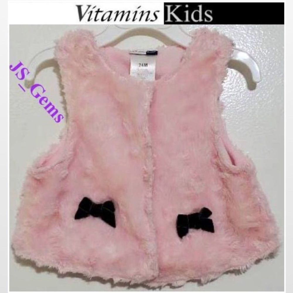 Vest Pink Faux Fur Black Bows Toddler 24 Months